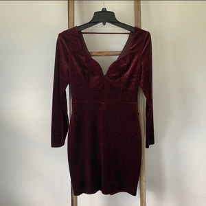 Express Formal sparkly red dress v neck velvet NWOT XS